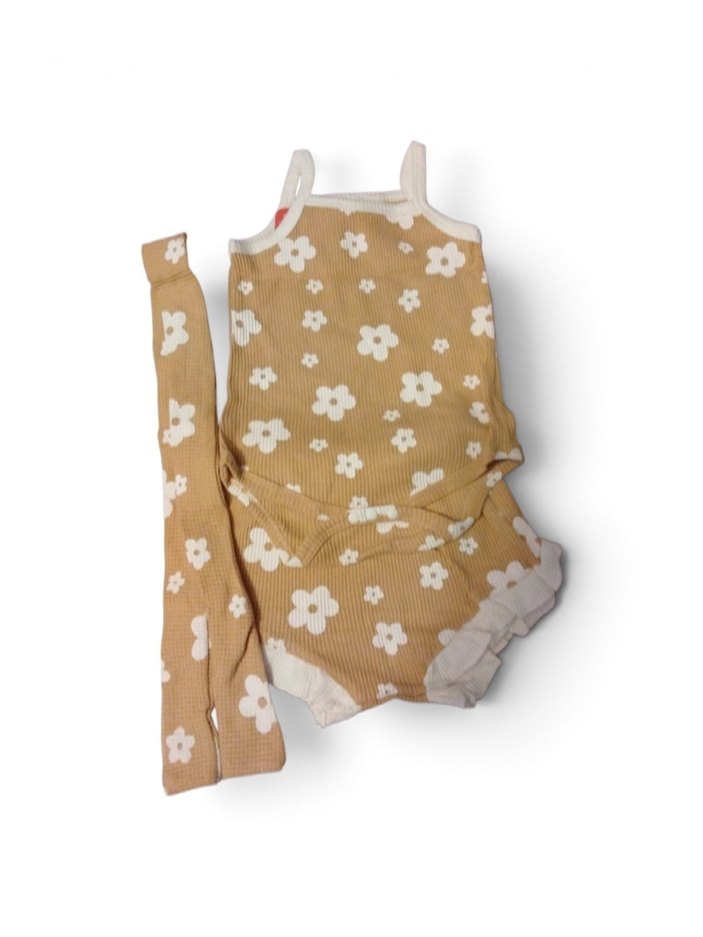 PatPat Tan and White Floral Tank Romper with Matching Tights